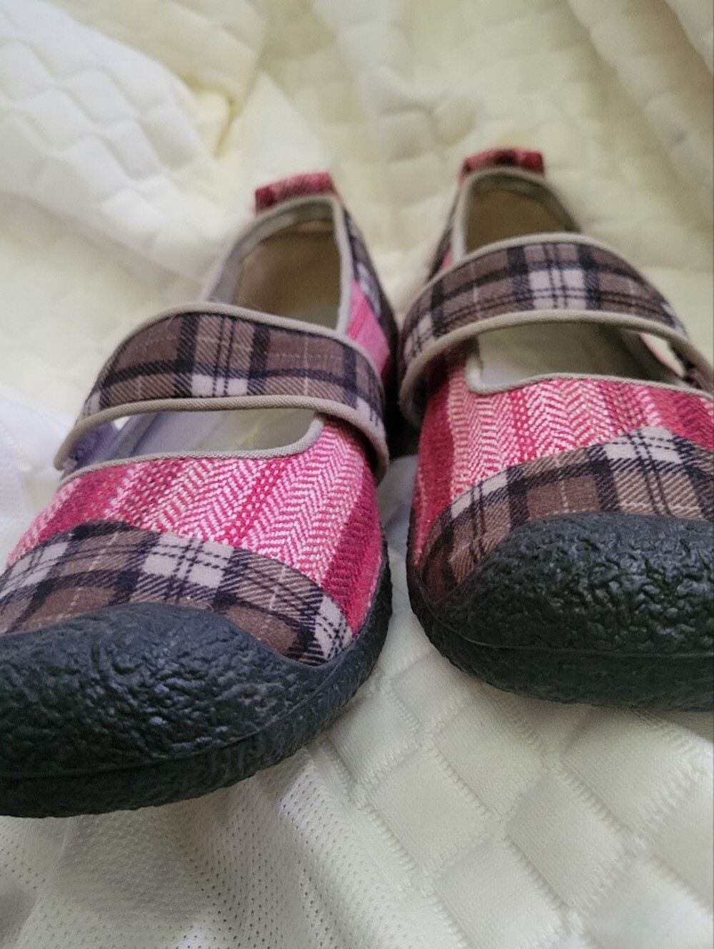 Keen Sienna MJ Canvas 9.5 Harvest Plaid Pink Brown Mary Jane - Picture 4 of 7